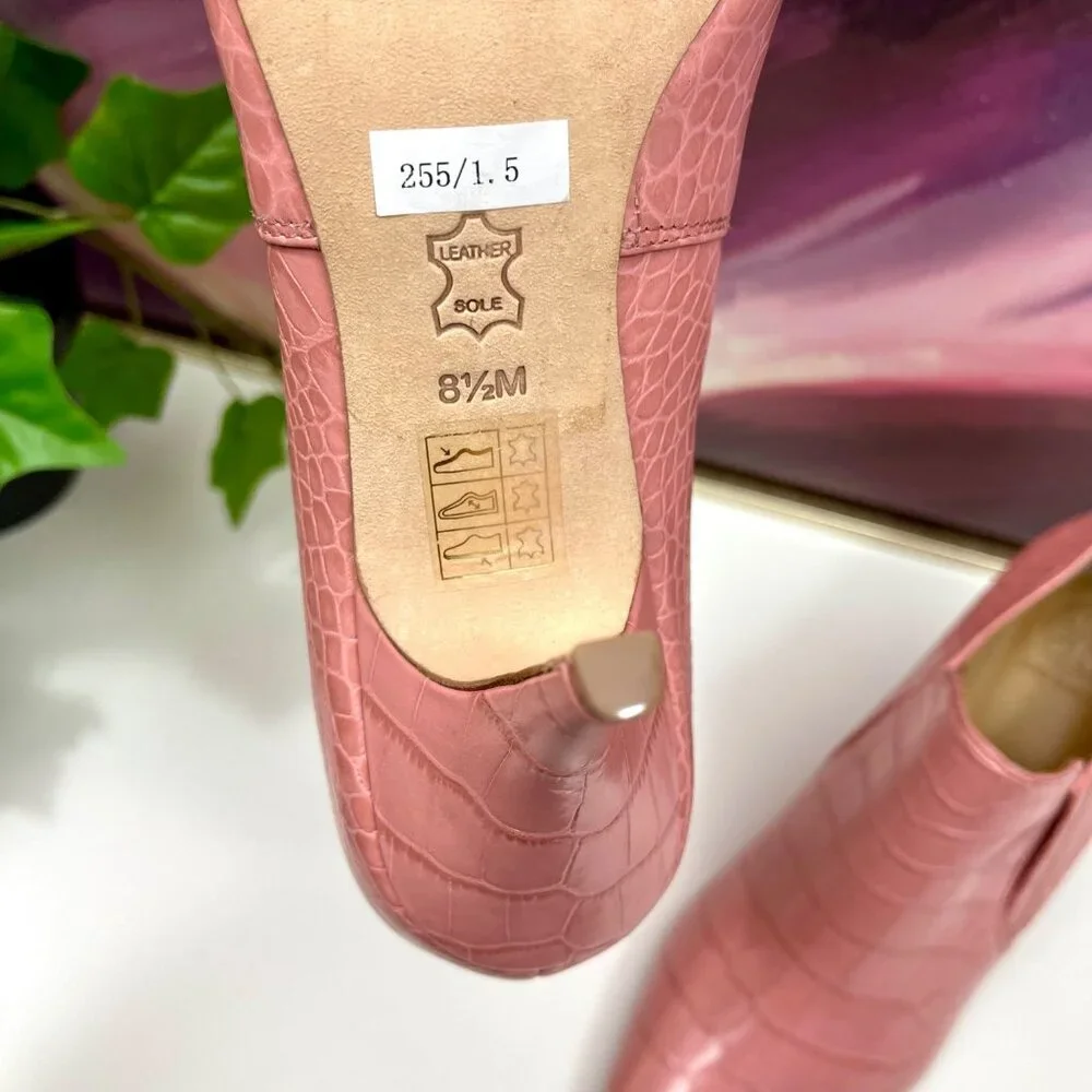 Tory Burch Pink Croc-Embossed Pointed Toe Ankle Booties